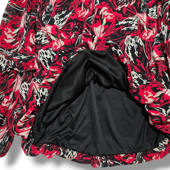 Alfani Women’s Red Black Abstract Print Long Sleeve Ruffle Blouse – Size Large - Picture 7 of 8
